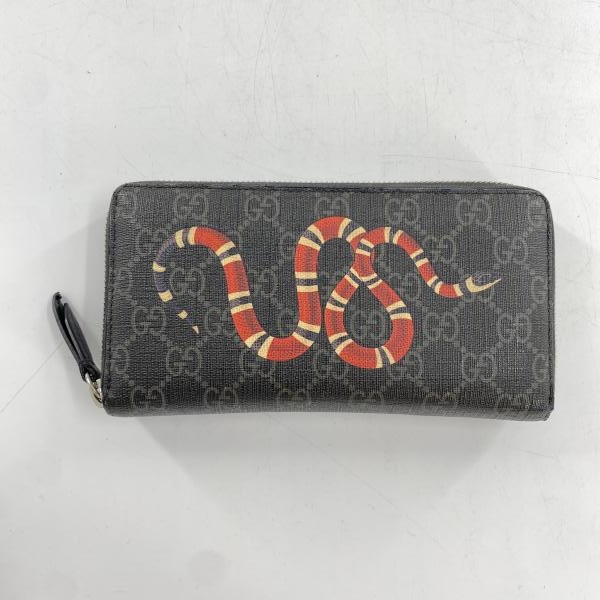 【中古】GUCCI ラウンドファスナーウォレット 長財布 451273・525040 ブラック GGスプリーム グッチ スネーク[10][240010523941] 中古】GUCCI ラウンドファスナーウォレット 長財布 451273・525040