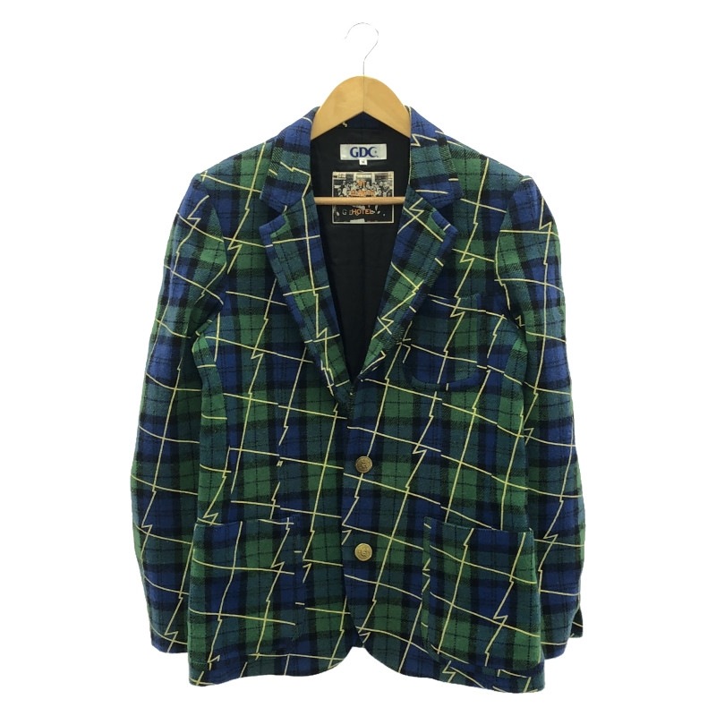 中古】GDC ウールテーラードジャケット チェック柄 M グリーン・ブルー