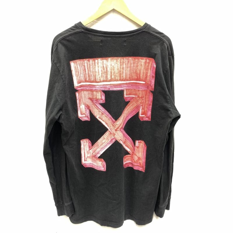 ����š�OFFWHITE �ޡ����������� �ץ���L/S Tee ������XXL �֥�å� �������� ���եۥ磻�ȡ�O��¼��