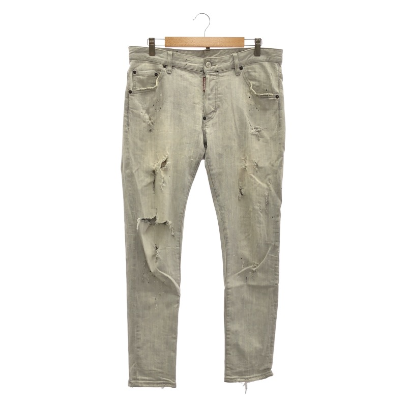 中古】DSQUARED2 Slim ダメージデニムパンツ サイズ50 グレー