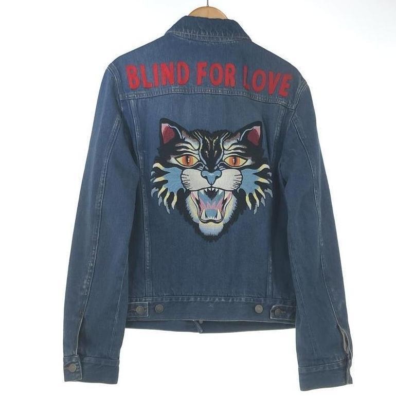 ����š�GUCCI EMBROIDERY BLIND FOR LOVE DENIM JACKET 44 430351 XR612 �֥롼 ���å���OȾ�ġ�