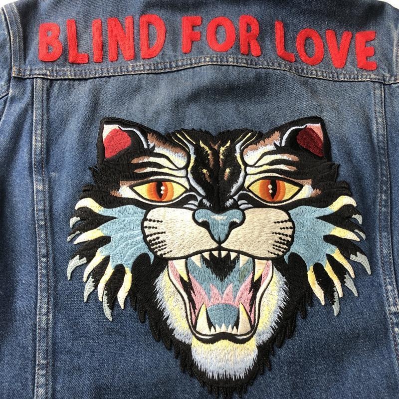����š�GUCCI EMBROIDERY BLIND FOR LOVE DENIM JACKET 44 430351 XR612 �֥롼 ���å���OȾ�ġ�