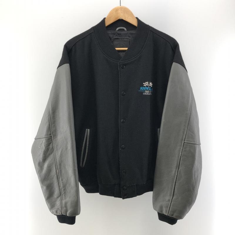 VIVAYOUヴィンテージウール混本革牛袖スタジャン黒刺繍パッチM美品 刺繍入りスタジャン 黒とグレー VIVAYOUヴィンテージウール混本革牛袖