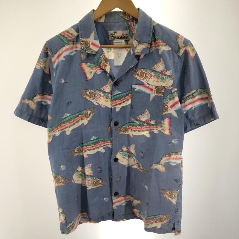 【中古】Patagonia Pataloha アロハシャツ サイズS 青 トラウト PO203574[91][240091380568] 中古】Patagonia Pataloha アロハシャツ サイズS 青 トラウト PO203574