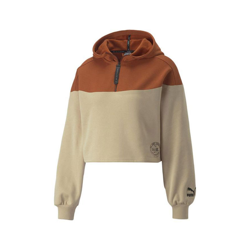 PUMA レディース WAL クロップド 1/4 ジップフーディー (ベージュ)サイズ：S　　|スポーツアパレル|ライフスタイル