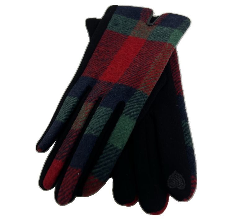 [1個]チェック柄 グローブ／RED x GREEN　　