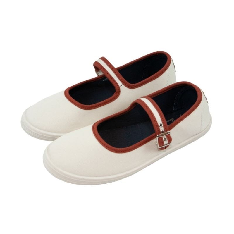 24.0cm SKONO レディース Maryjane Canvas Flat Shoes（BROWN IVORY）　　