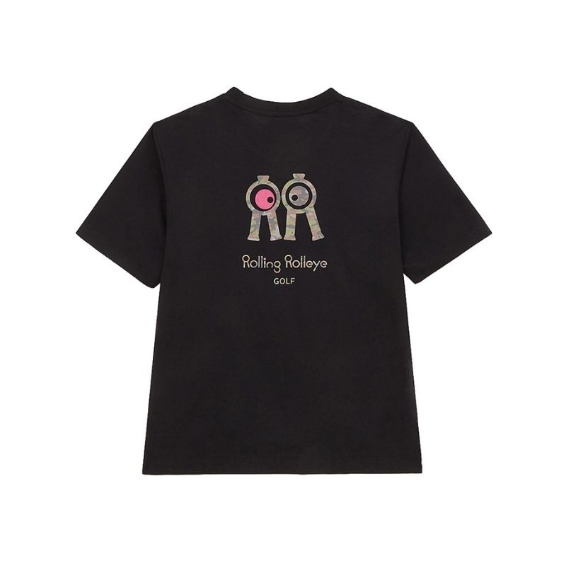 【直送品（買い合わせ不可）】Mサイズ ユニセックス Rolling Rolleye ロールロール カモ ピンク ラウンド Tシャツ ブラック　　