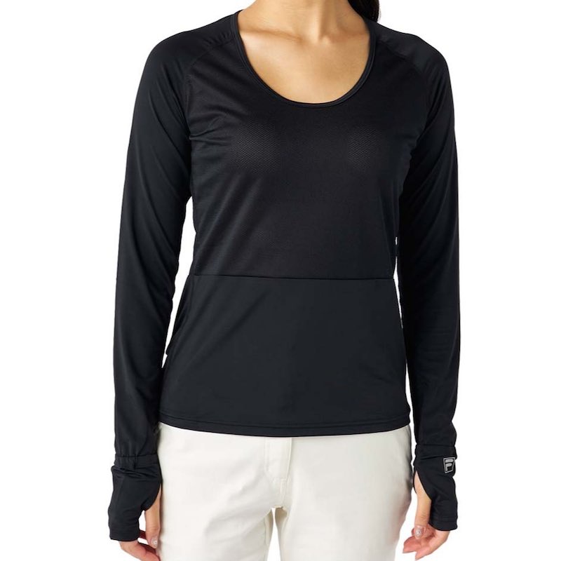 サイズ：M　FILA GOLF レディース クルーネックインナーシャツ 吸汗速乾 UVカット 接触冷感（BK）　　