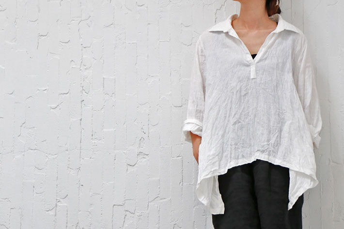 ［linenu works ］白いリネンチュニック swallow shirt