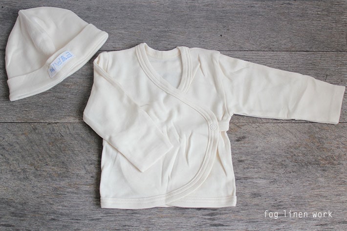 ［fog linen work フォグリネンワーク］　ベビーキャップ＋カーディガン