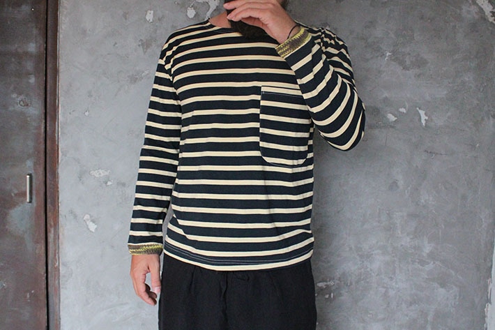 ［Big Hug］ニットリブのメンズボーダーＴシャツ