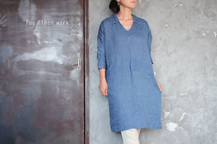 FLW［fog linen work/フォグリネンワーク］レイラドレス(インディゴストライプ)大橋利枝子さん