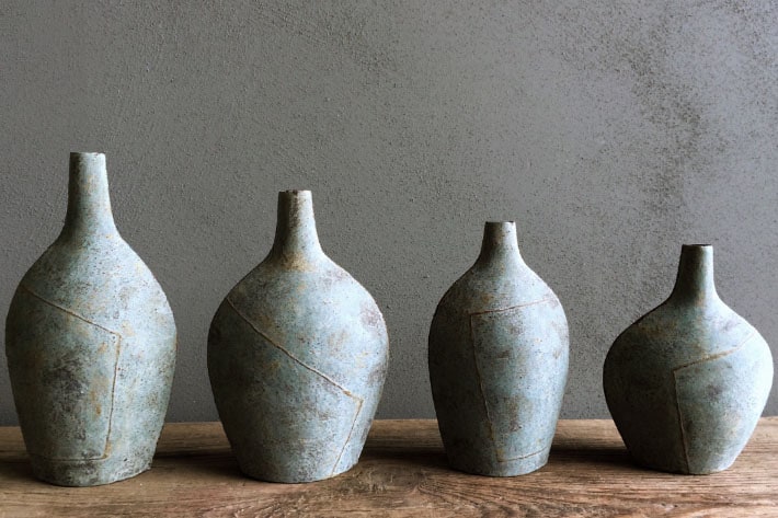 ★作家もの作品★高田かえ★花器フラワーベース大★青錆グリーンシャビーアートピース 高田かえ | とんぱhanare