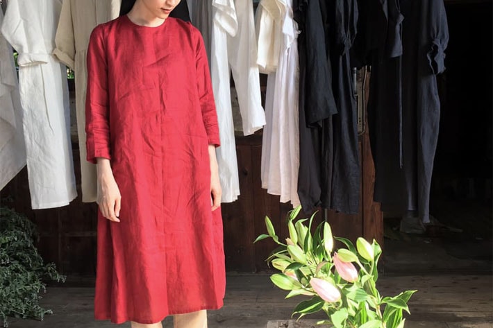 【新品タグ付き】フォグリネンワーク赤ワンピース　クララ　レッド fog linen work/フォグリネンワーク］クララワンピース モロッコ