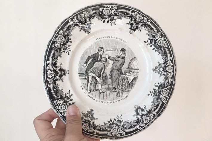 ［antiques］Creil et Montereau 黒トランスファープレート20cm