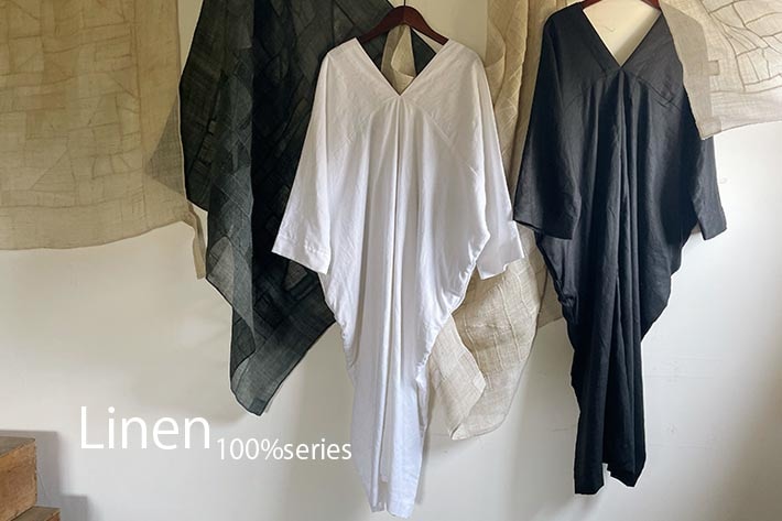 ［楚々衣］ Vネック カフタンワンピース(Linen)