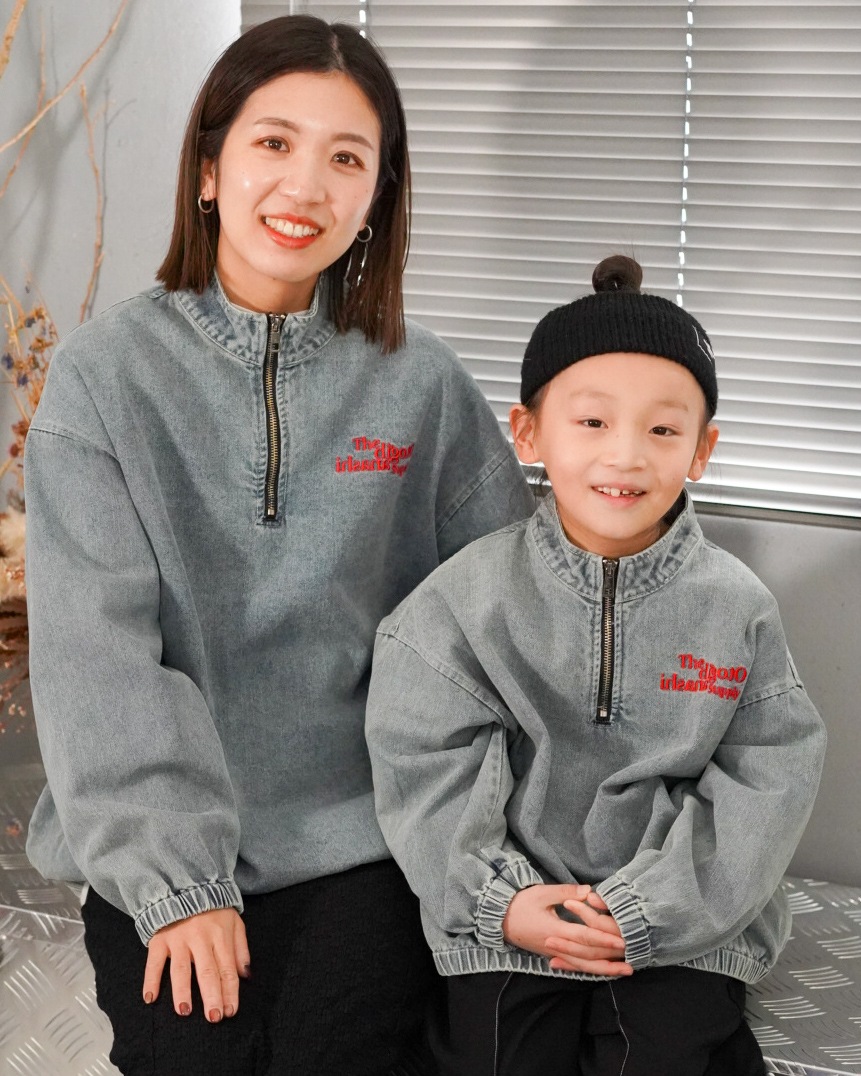 denim half zip - kids��adult