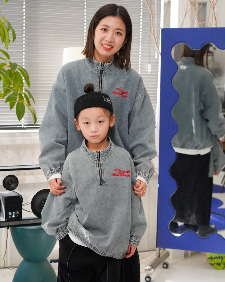 denim half zip - kids��adult