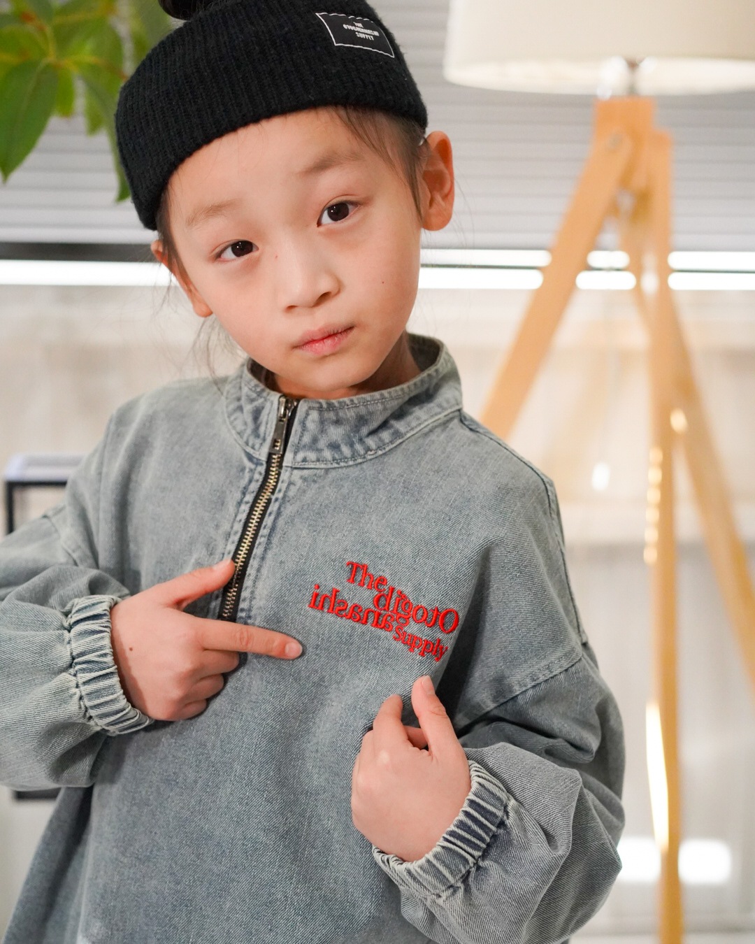 denim half zip - kids��adult