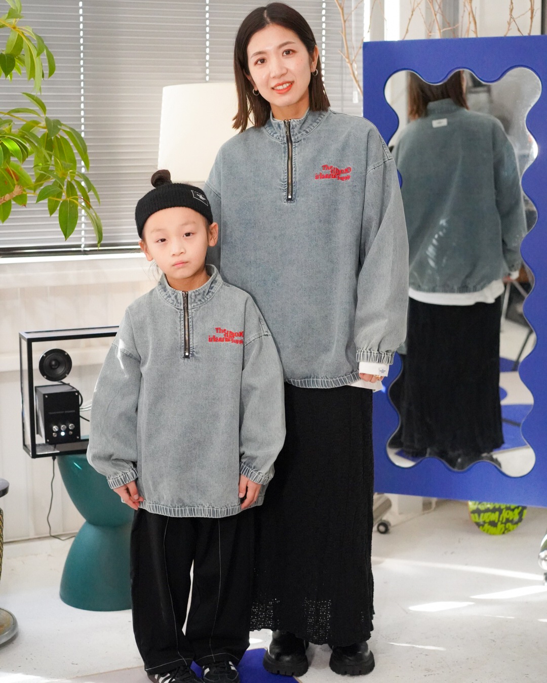 denim half zip - kids��adult