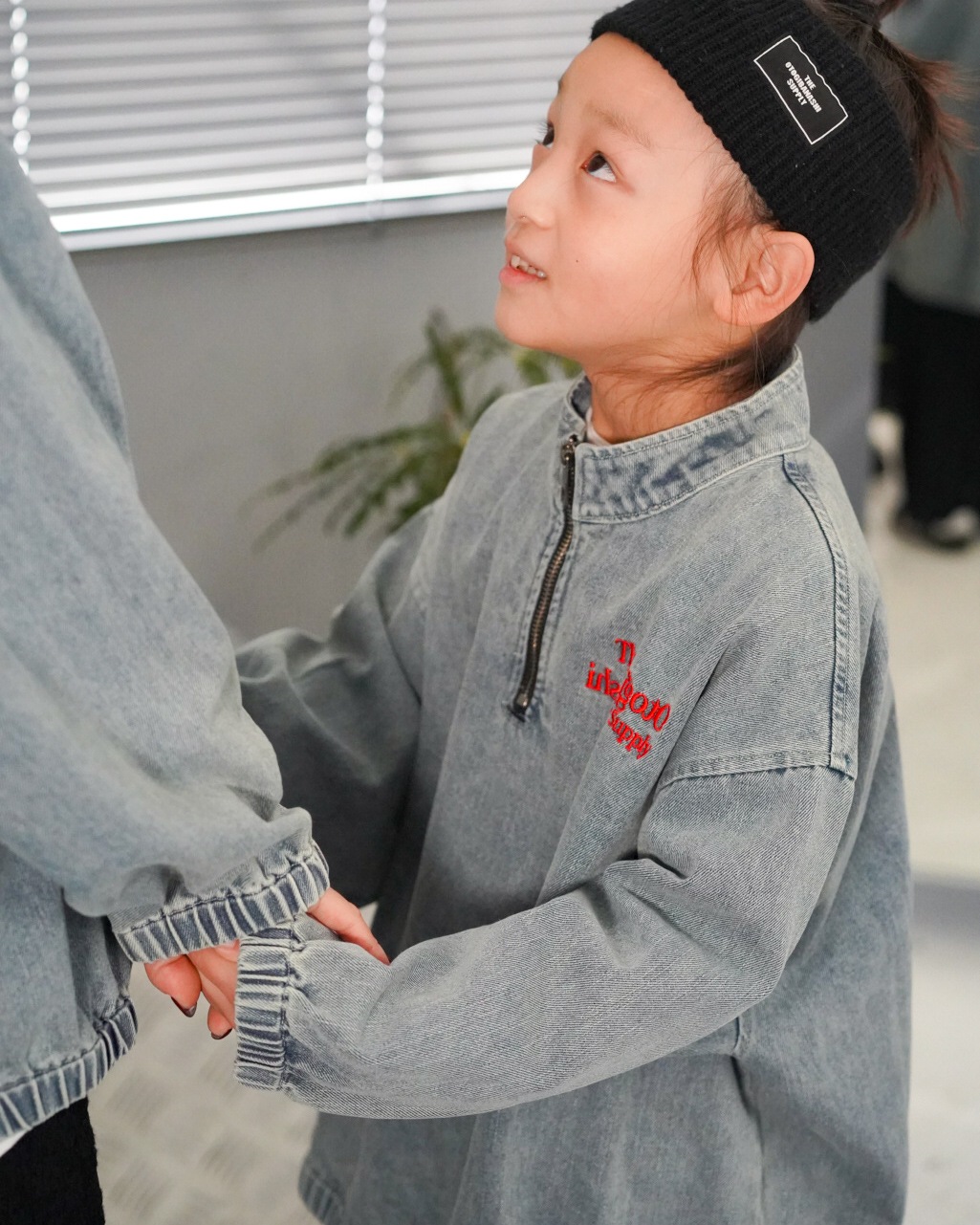 denim half zip - kids��adult