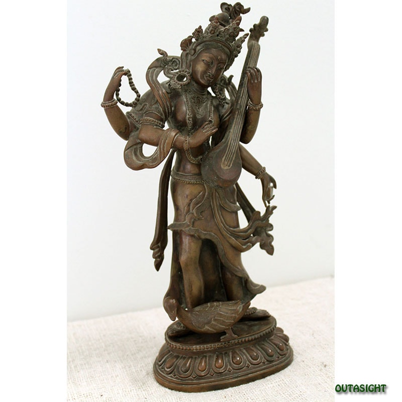 インド神 サラスヴァティー 像 弁財天 置物 合金 ゴールド ブラック インド神 サラスヴァティー 像 弁財天 置物 合金 ゴールド ブラック