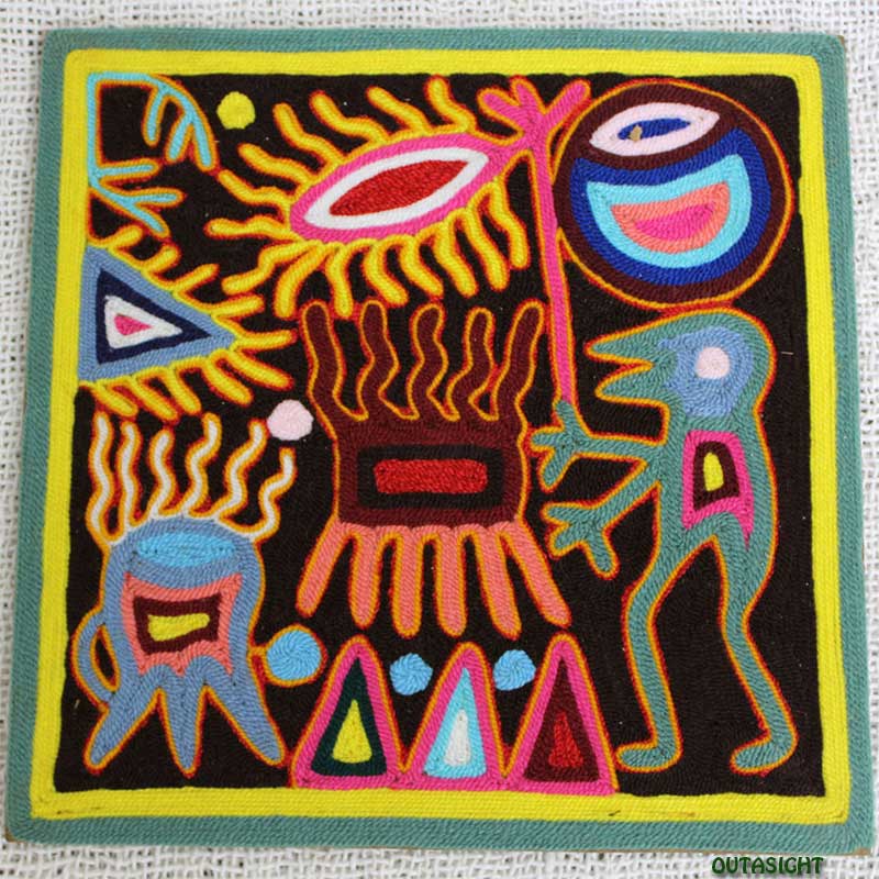 糸絵 ウィチョール族 20×20 cm ヴィンテージ メキシコ MEXH-04