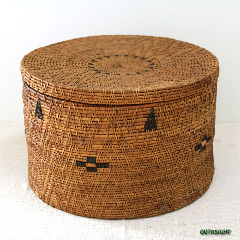アタバスケット 円形蓋付き バリ島 INNB-19 | Basket/バスケット/かご