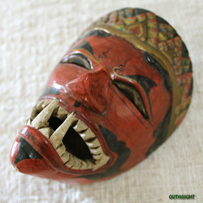 木製の装飾用マスク　いつぞやの教祖様に類似のお面 木彫りマスクお面 44マサイ Lアフリカンマホガニー製木彫職人