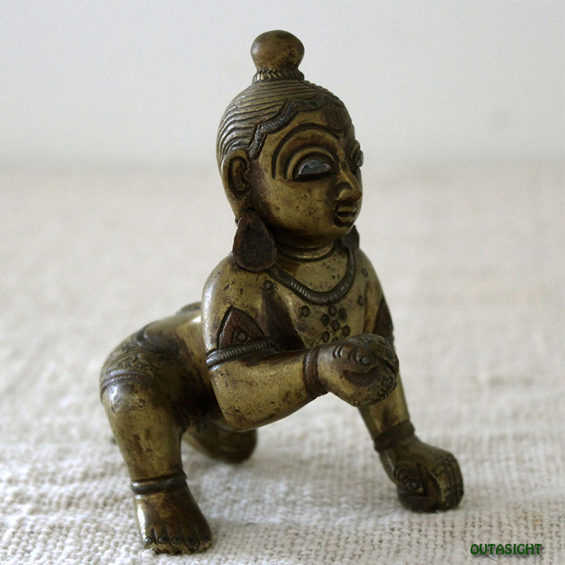 インド ヒンドゥー教 クリシュナ神像 19世紀 アンティーク ブロンズ青銅 鋳造 インド ヒンドゥー教 クリシュナ神像 19世紀 アンティーク