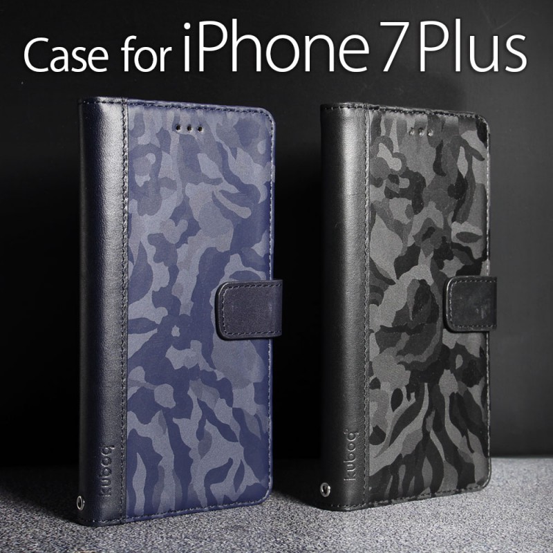 iPhone8/7 Plus対応 手帳型ケース 本革 表迷彩柄 ブラック カード