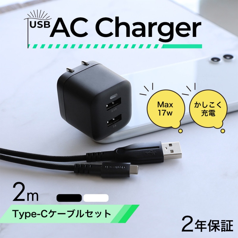 17W USB Type-A 2ݡ ACŴ ĶUSB Type-A to USB Type-C ֥ å 2m (OWL-AC17WAAC20)
