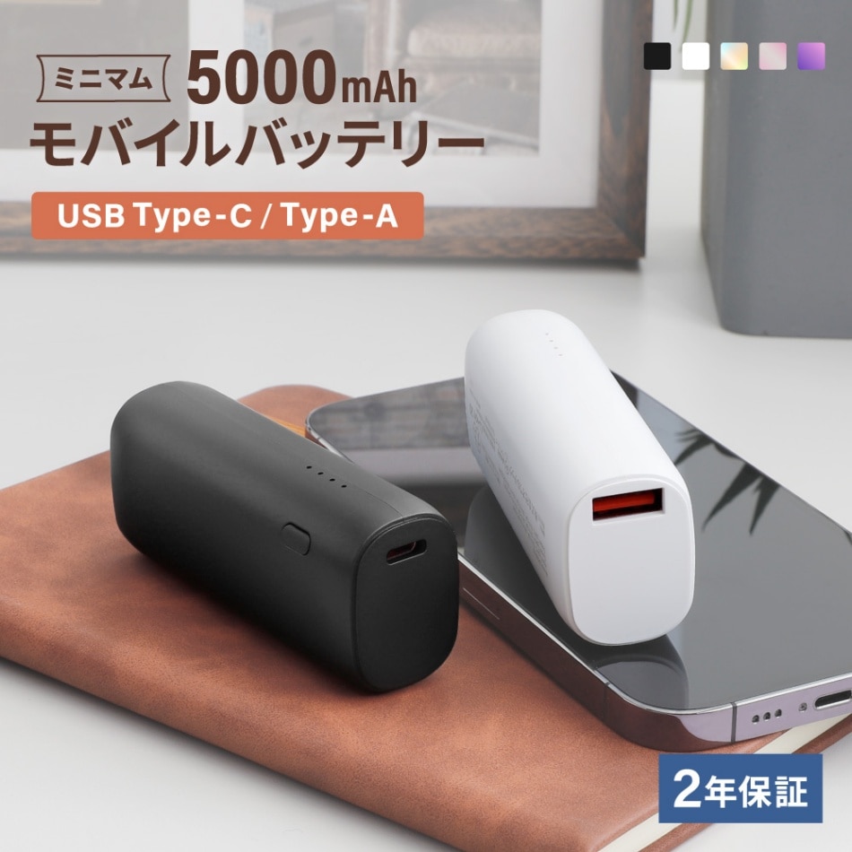 片手に収まるミニマム感 5000mAh 最大PD20W対応 USB Type-C入出力／USB