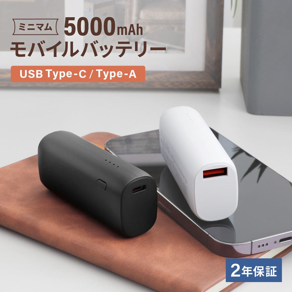 片手に収まるミニマム感 5000mAh 最大PD20W対応 USB Type-C入出力／USB