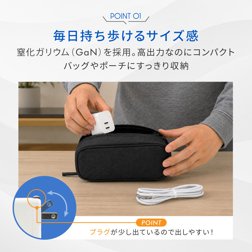 USB Type-C�����֥���° ����PD45W���� GaN���� USB Type-C��2 AC���Ŵ� OWL-AC4501-C15-WH