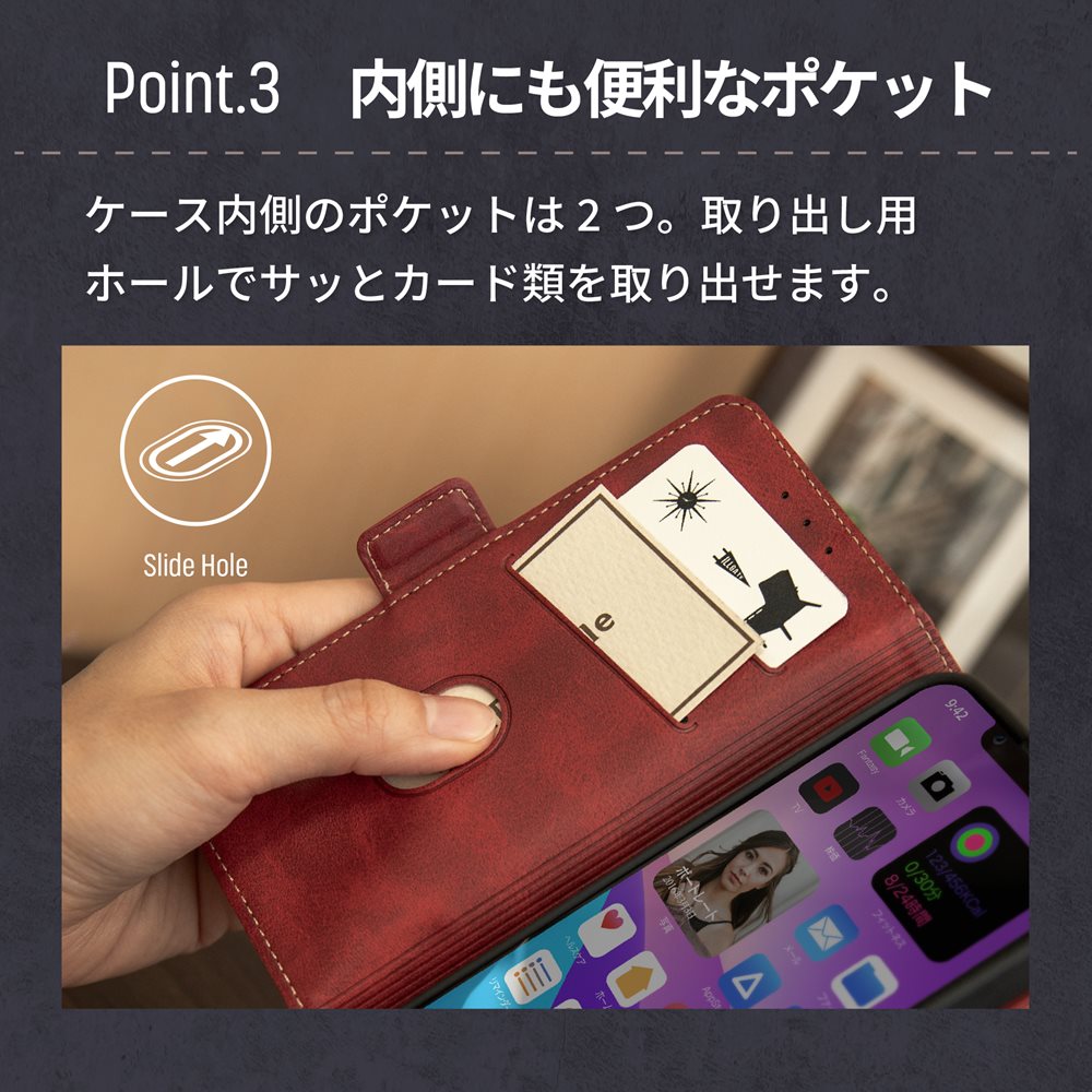 iPhone 14�� ���쥬��ȤʥХ����顼�������̥ݥ��åȤ�PU�쥶����Ģ�������� FLIP COVER (OWL-CVIE6119)