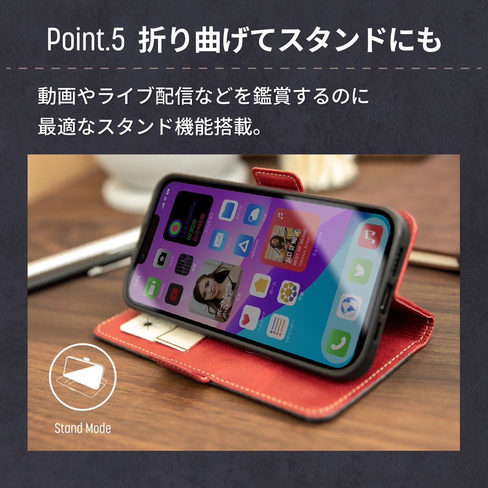 iPhone 14�� ���쥬��ȤʥХ����顼�������̥ݥ��åȤ�PU�쥶����Ģ�������� FLIP COVER (OWL-CVIE6119)