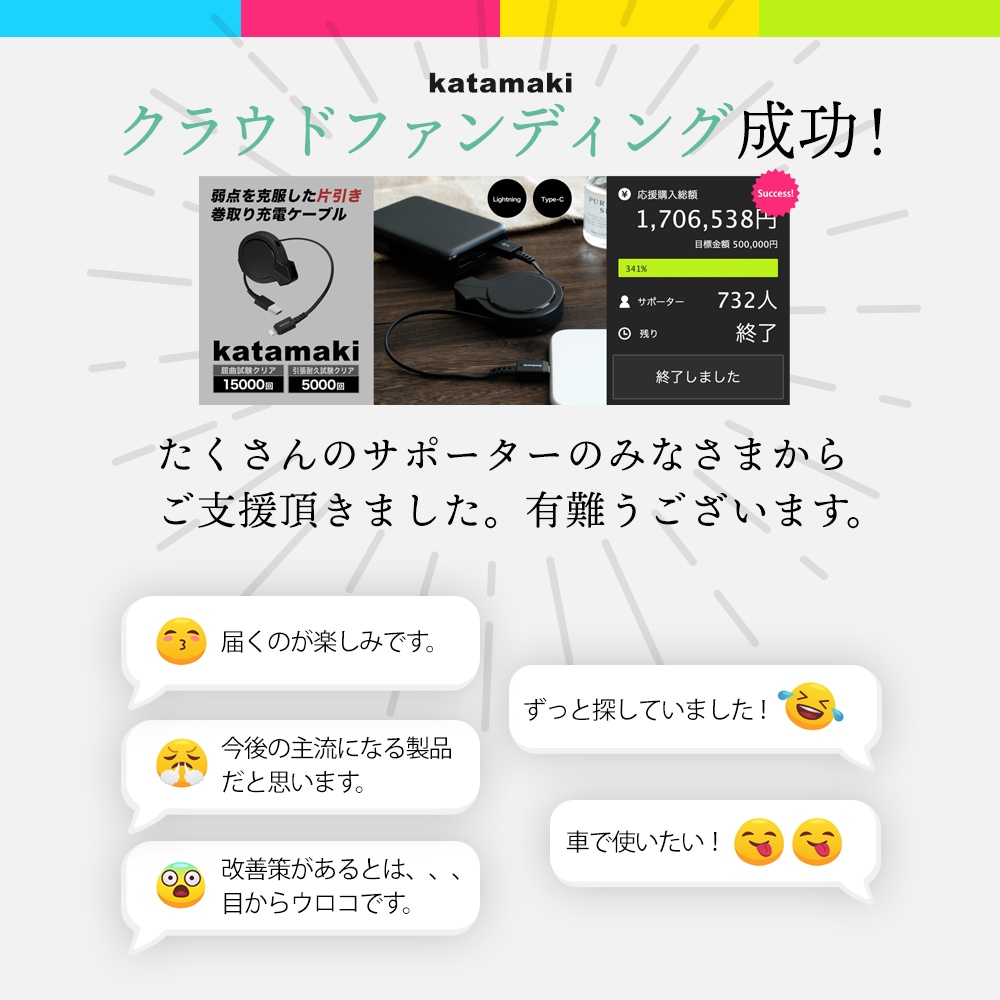 katamaki 片側だけ引き出せる 巻取り式 USB Type-A to USB Type-Cケーブル 75cm (OWL-CBKRPAC75)