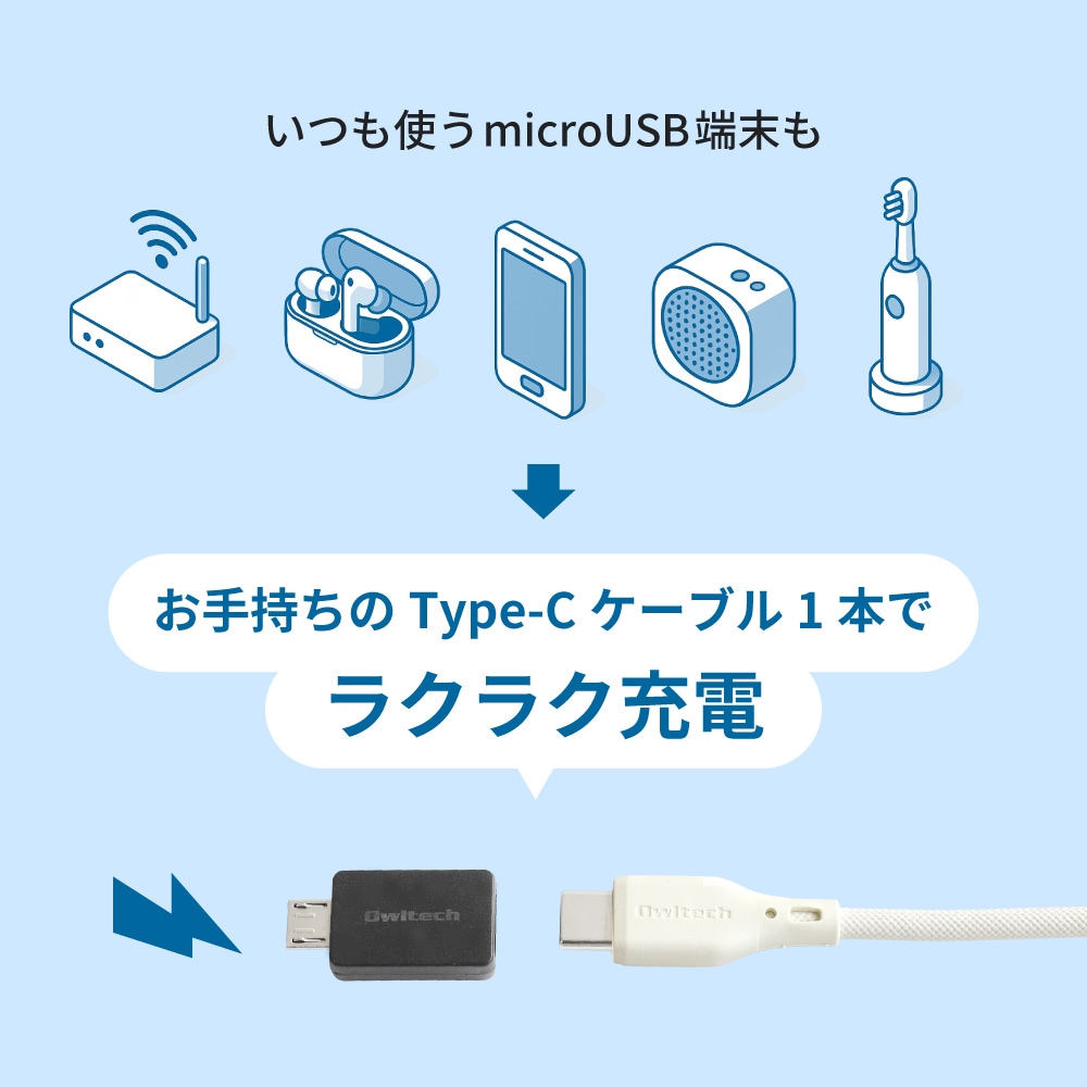 ��®����3A���ǡ���ž�� USB Type-C to microUSB�Ѵ������ץ� OWL-ADCFB01