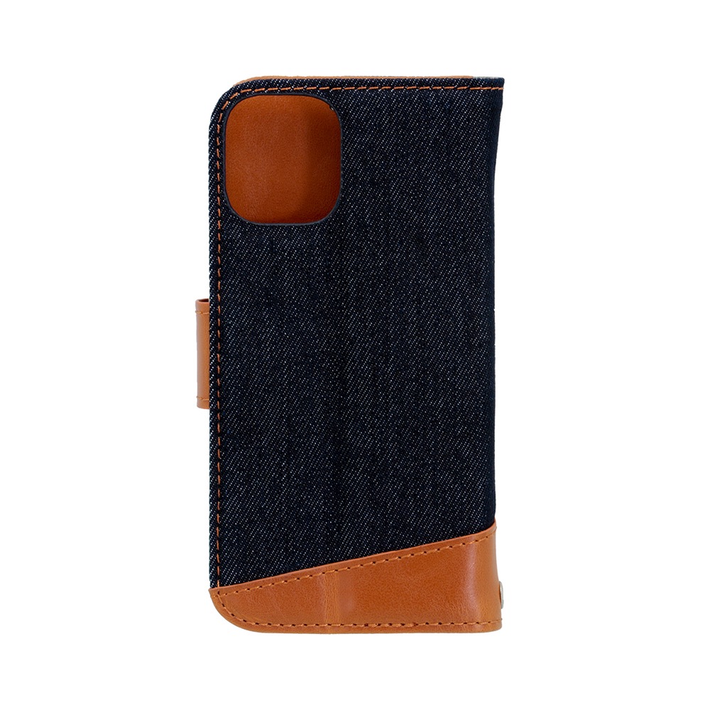 iPhone 12 mini (5.4インチ) 用 デニム×PUレザー 手帳型ケース インディゴブルー × キャメル(OWL-CVIC5412-IDCA)