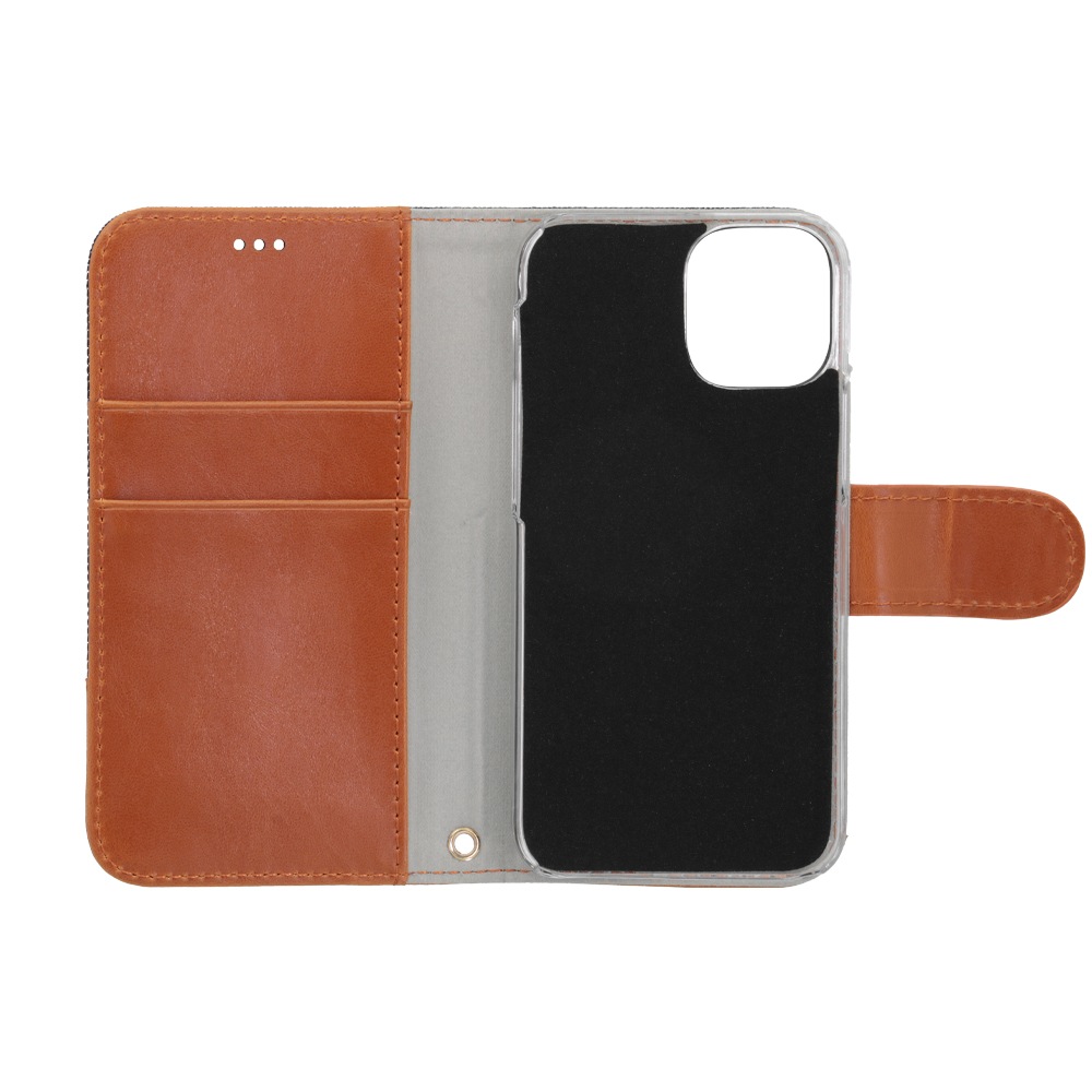 iPhone 12 mini (5.4インチ) 用 デニム×PUレザー 手帳型ケース インディゴブルー × キャメル(OWL-CVIC5412-IDCA)