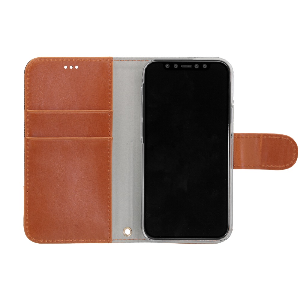 iPhone 12 mini (5.4インチ) 用 デニム×PUレザー 手帳型ケース インディゴブルー × キャメル(OWL-CVIC5412-IDCA)