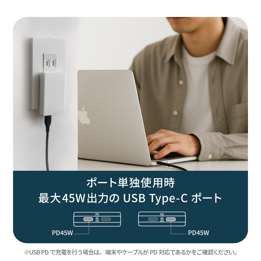 ����13.5mm ����PD45W���� GaN���� USB Type-C��2 AC���Ŵ� OEC-APD45C2G-WH