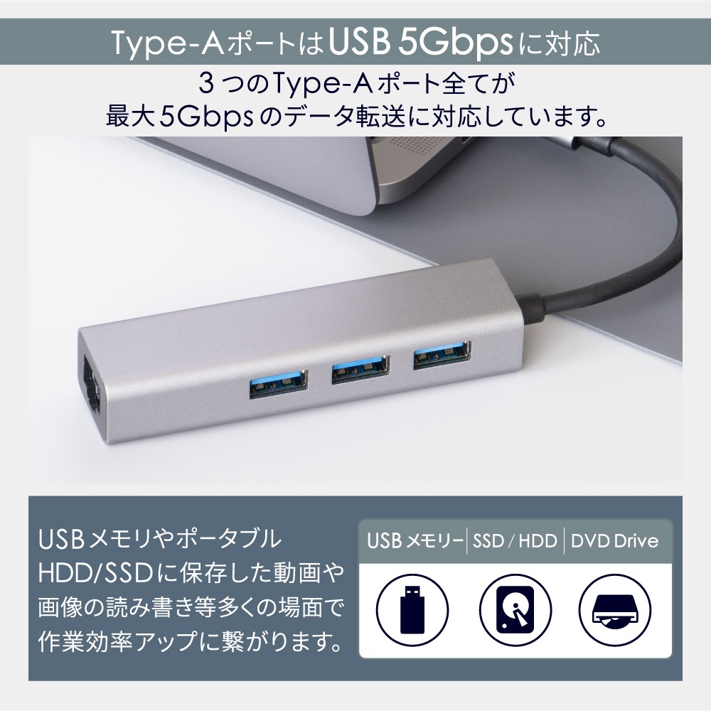 USB 5Gbpsб USB Type-A3 USB Type-C ͭLANб USB Type-C ޥݡȥץ (OWL-DSU3A3L)