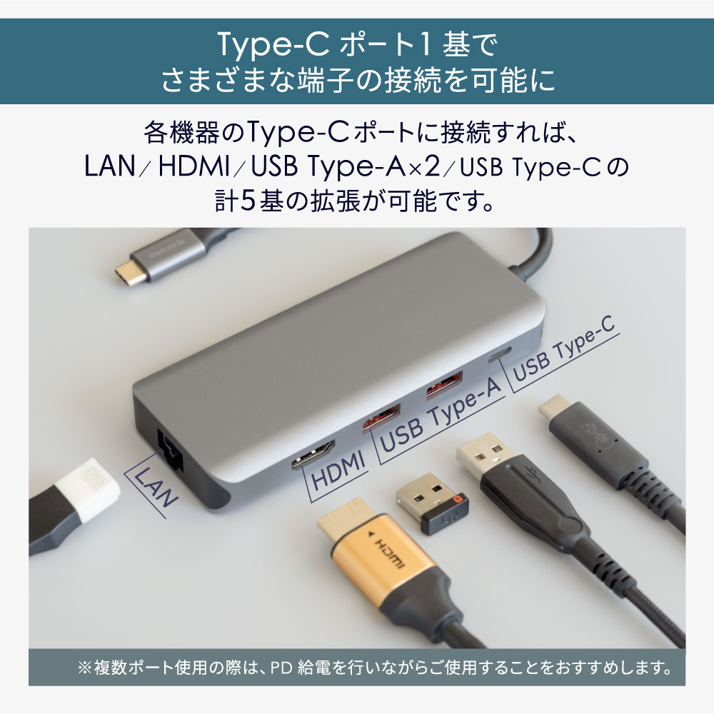 USB 10Gbps対応 HDMI／LAN／USB Type-A×2／USB Type-C 5 in 1 USB Type