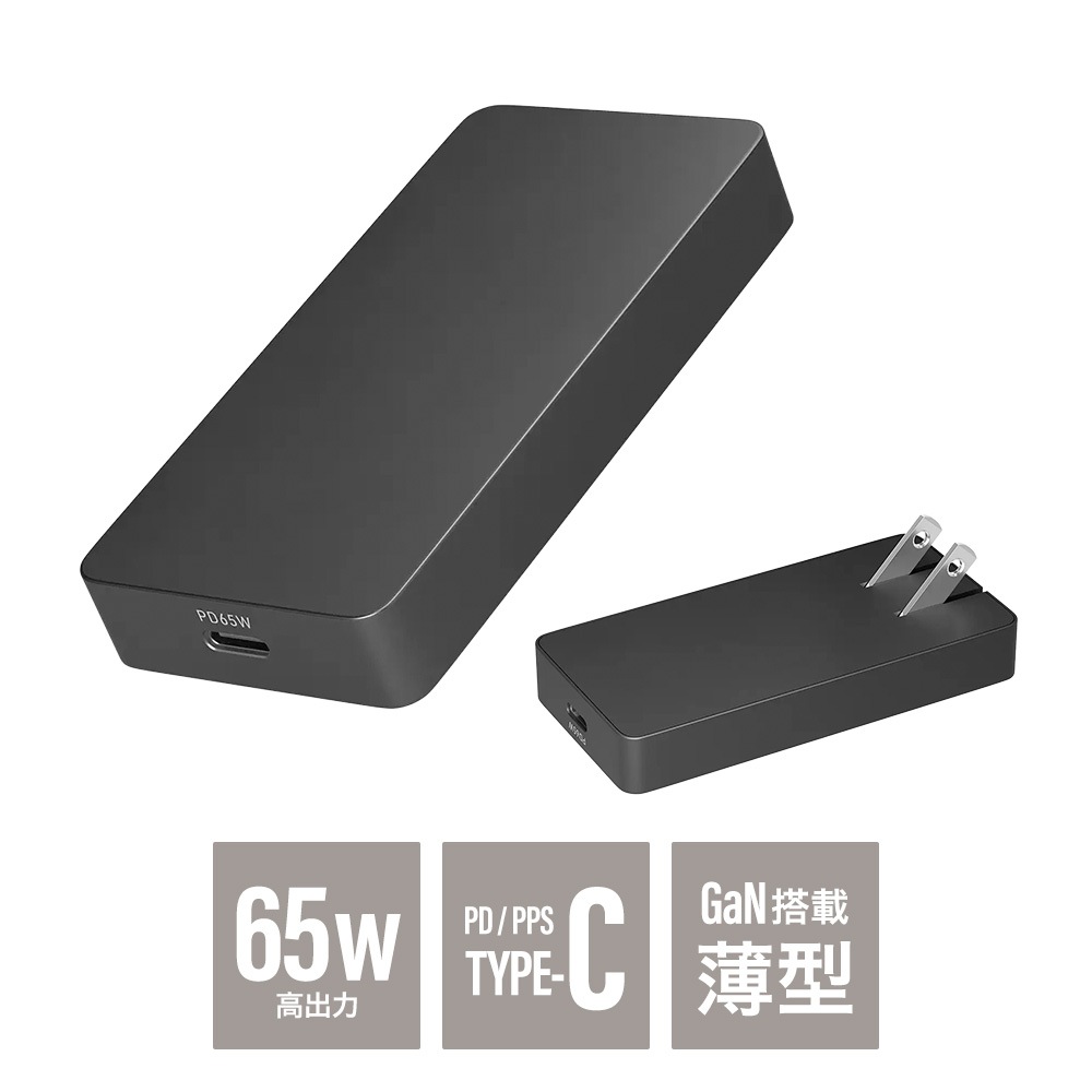 薄さ1.25cmウルトラスリム USB Type-C 1ポートAC充電器 (OWL-APD65SC1-BK)
