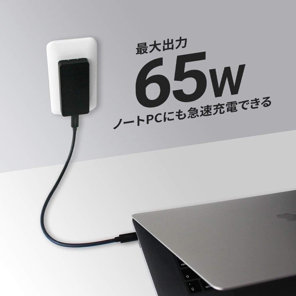 薄さ1.25cmウルトラスリム USB Type-C 1ポートAC充電器 (OWL-APD65SC1-BK)