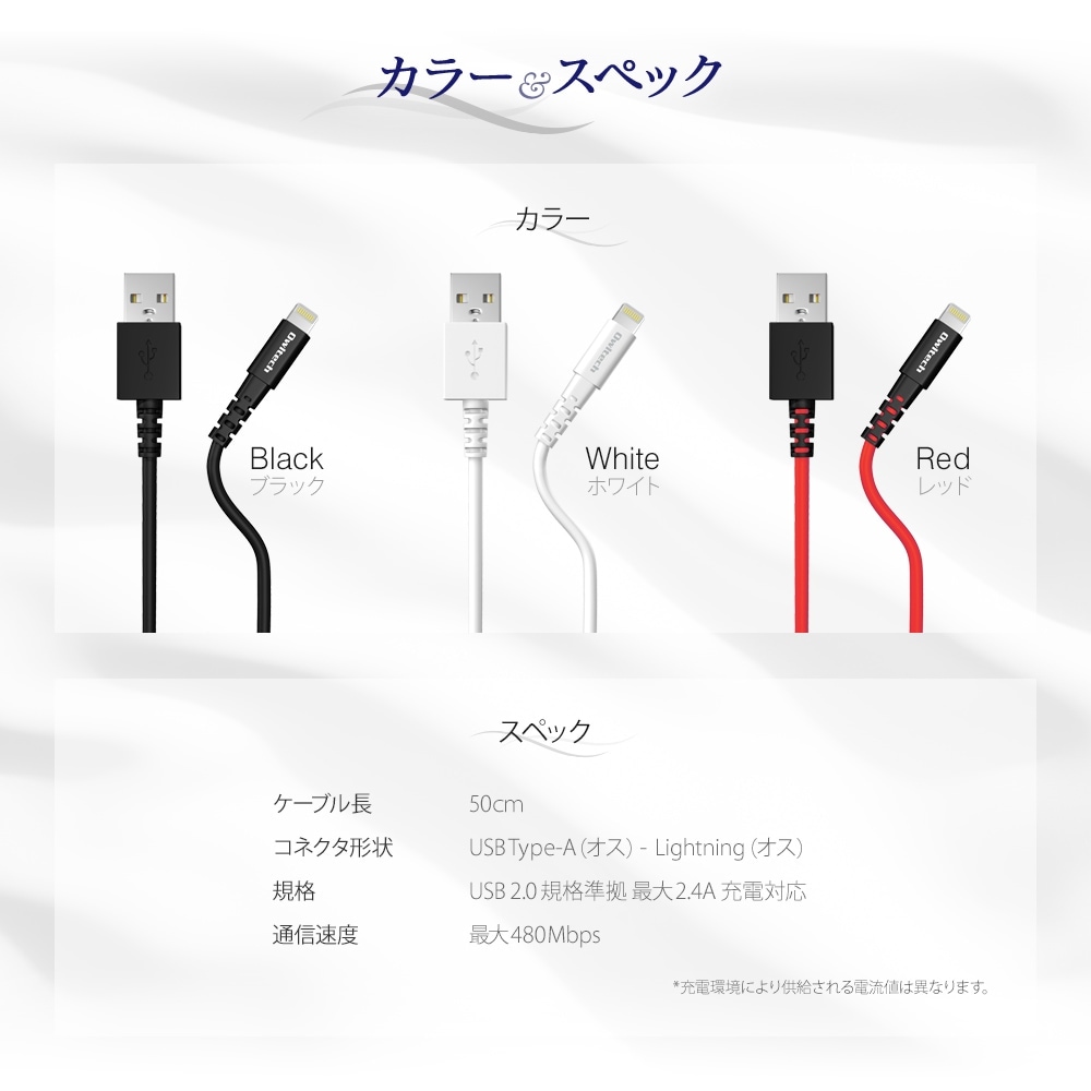 �ڥ����ȥ�åȡ�Lightning���� / �ǡ����̿������֥� 50cm 0.5m ���餫�������˶���(OWL-CBKLTSR5)