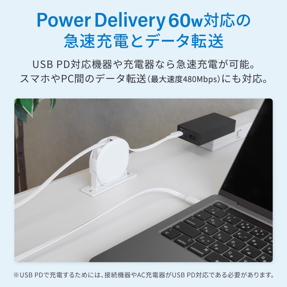 ��������դ� �Ұ�������꼰 katamaki PD60W���š��ǡ����̿��б� ���٥��󥵡���� Type-C to Type-C�����֥� 1.2m OWL-CBKRDCC12-WH
